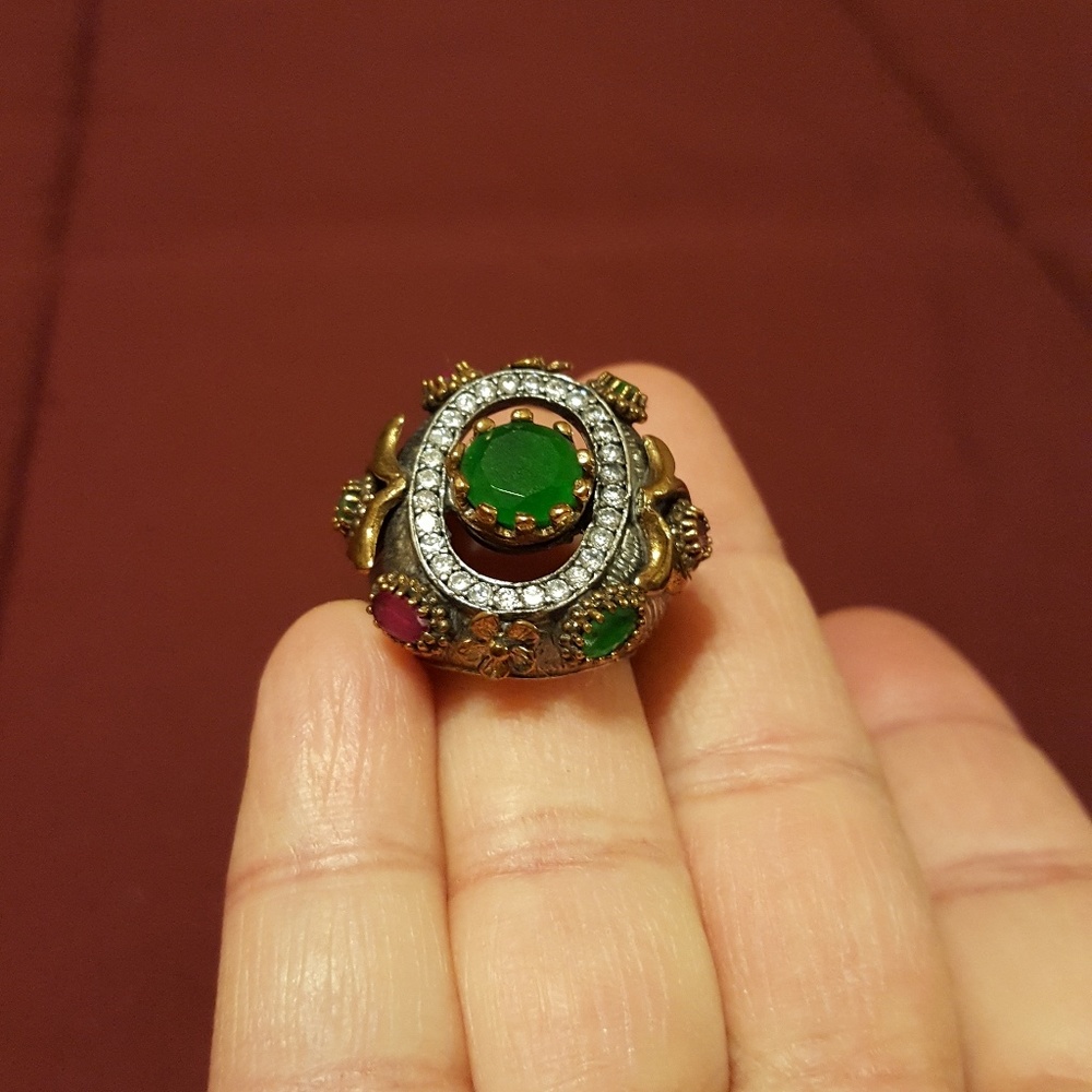 Emerald, ruby Sterling silver 925 ring